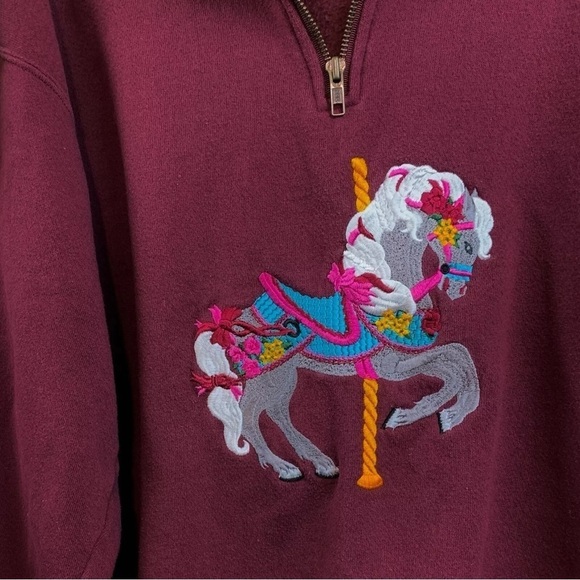 Vtg Lee Heavyweight Embroidered Horse Carousel Sweatshirt Burgundy Size Large - Picture 3 of 7